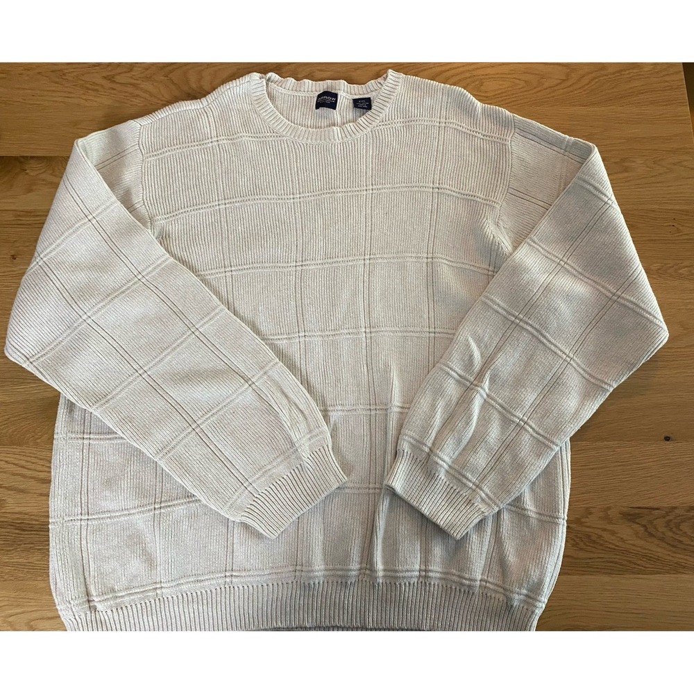 Arrow USA 1851 Men's Sweater SZ XXL 100%‎ Cotton  Windowpane Pattern Cream Color